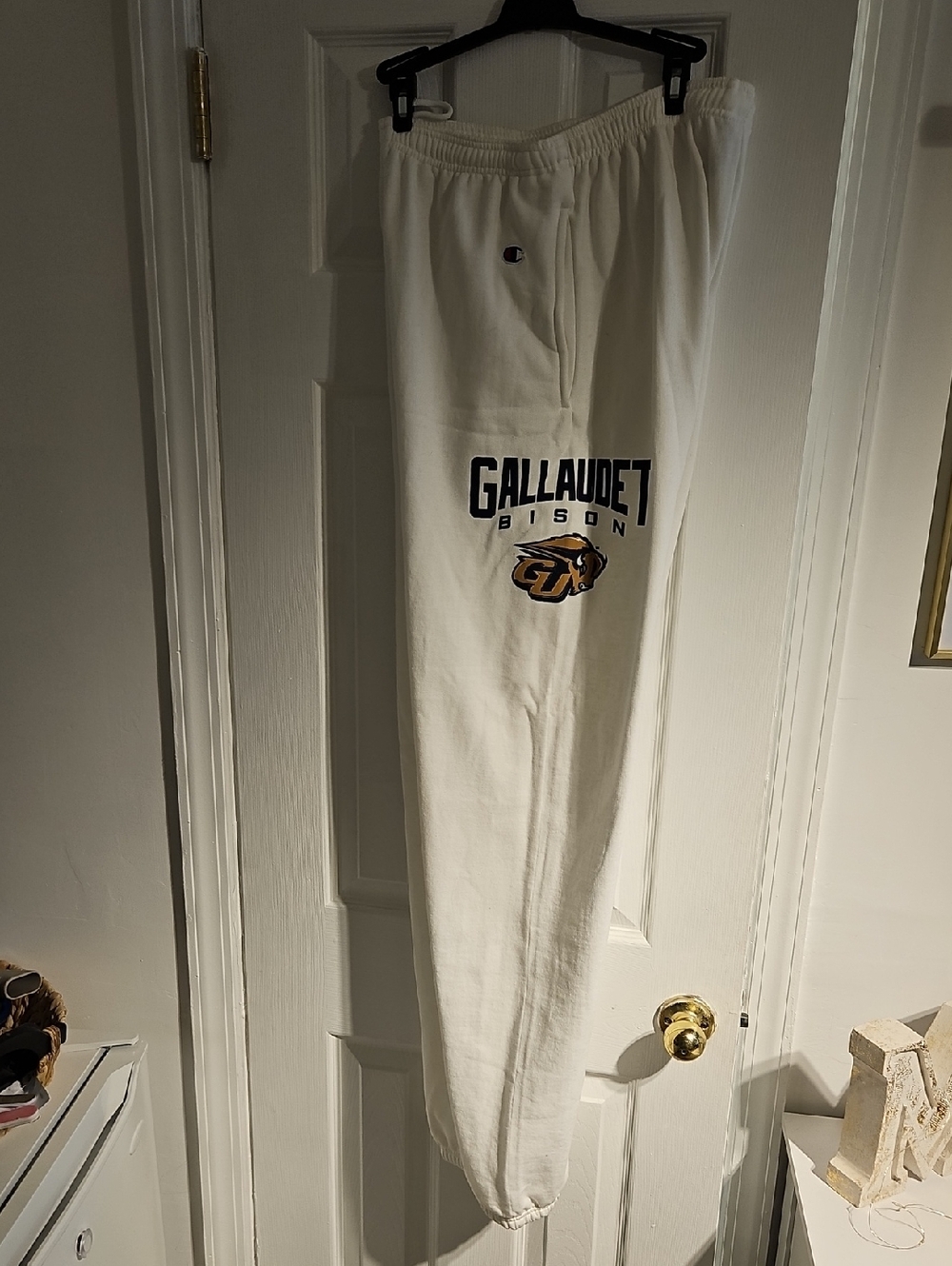 Champion White Galludet Bison Sweatpants, Sz Med.